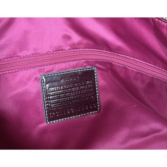 Coach Poppy Signature Sateen Tote Gray Silver Metallic Shoulder Bag Purse Large - Picture 10 of 12